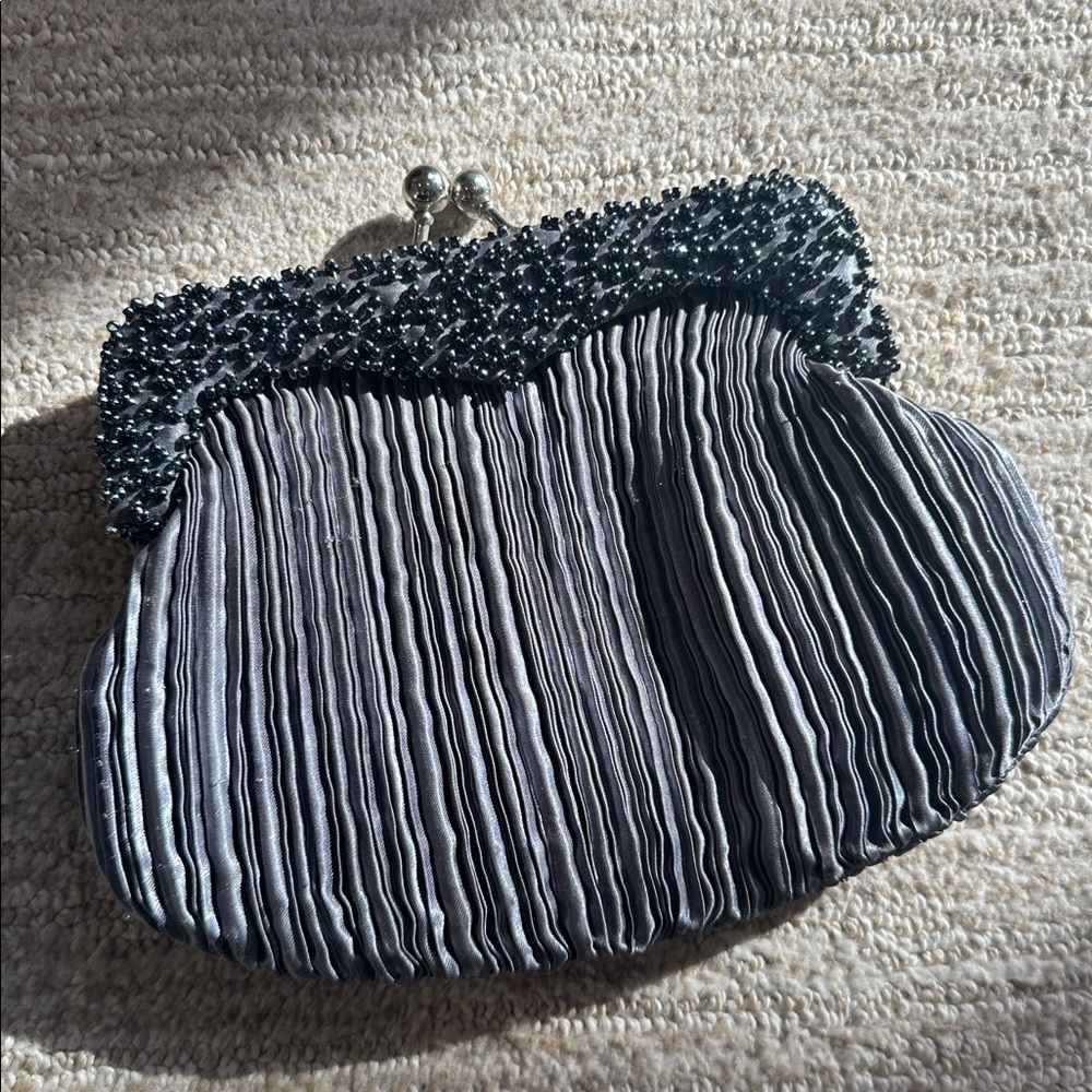 Elegant Blue Beaded Clutch